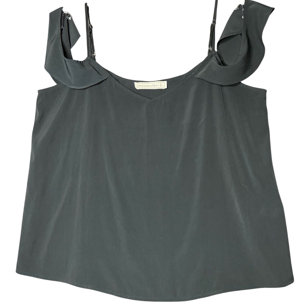 Abercrombie & Fitch Black Ruffle Cold Shoulder V-Neck Cami Top Large